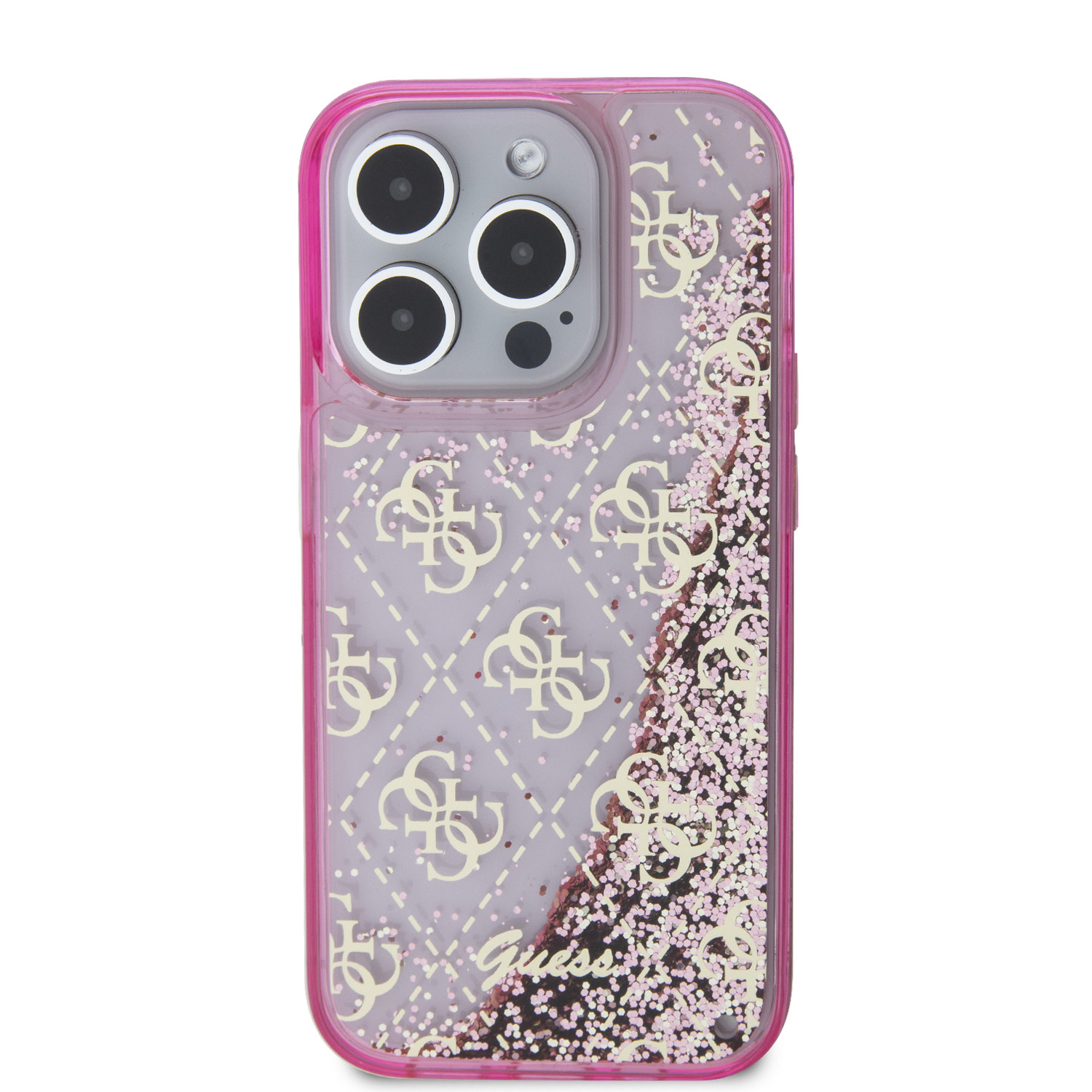 GUESS iPhone 15 Pro hoesje - Liquid Glitter - 4G Pattern - Roze - detail 2