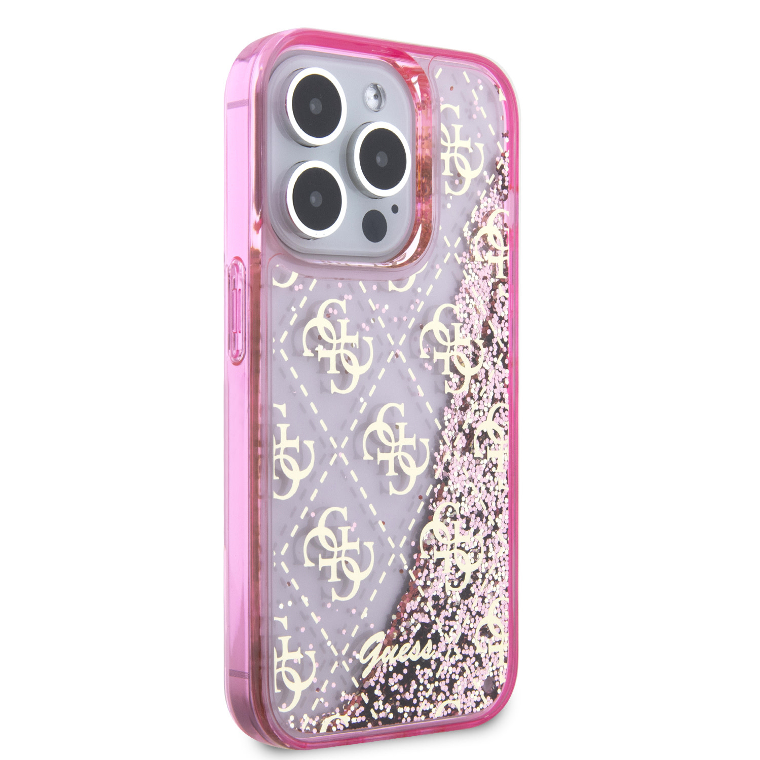 GUESS iPhone 15 Pro hoesje - Liquid Glitter - 4G Pattern - Roze - detail 3