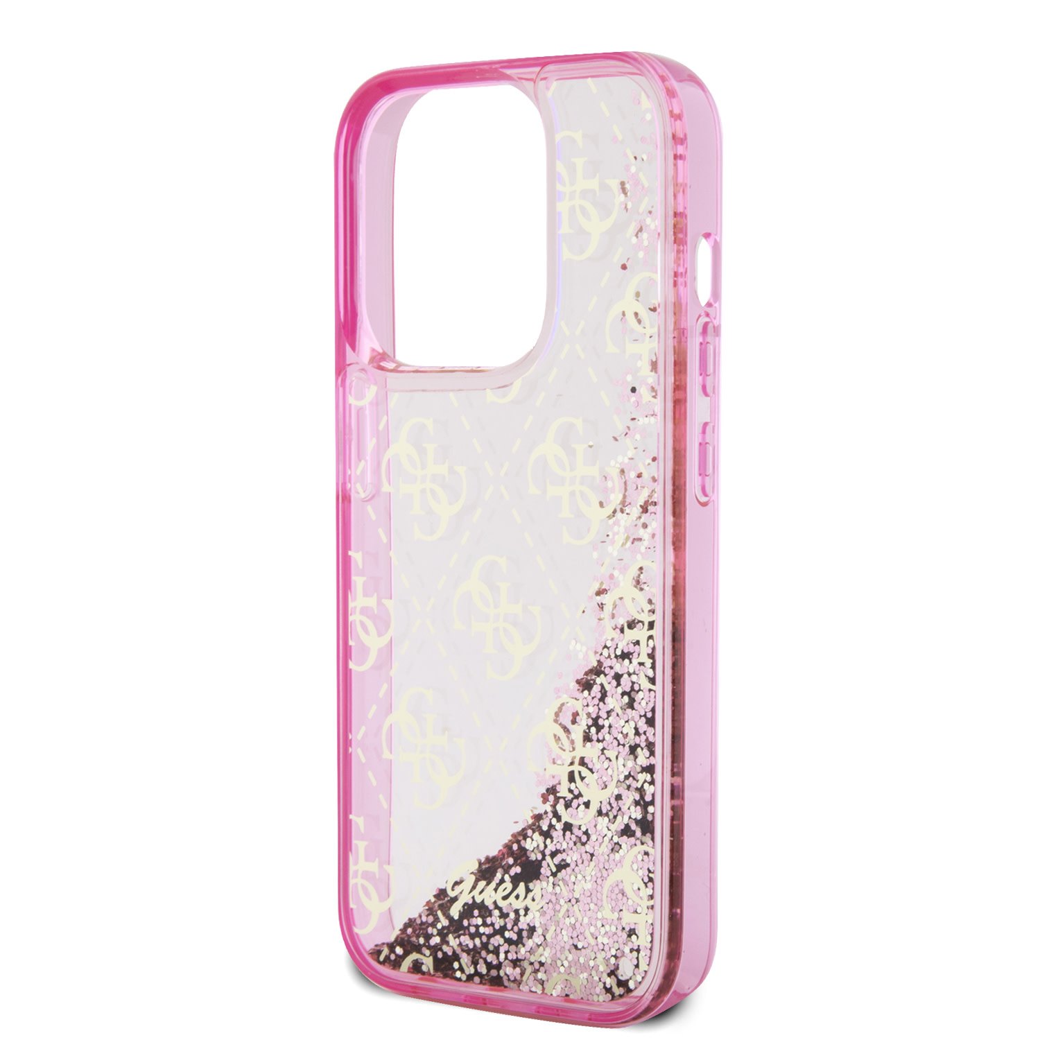 GUESS iPhone 15 Pro hoesje - Liquid Glitter - 4G Pattern - Roze - detail 4