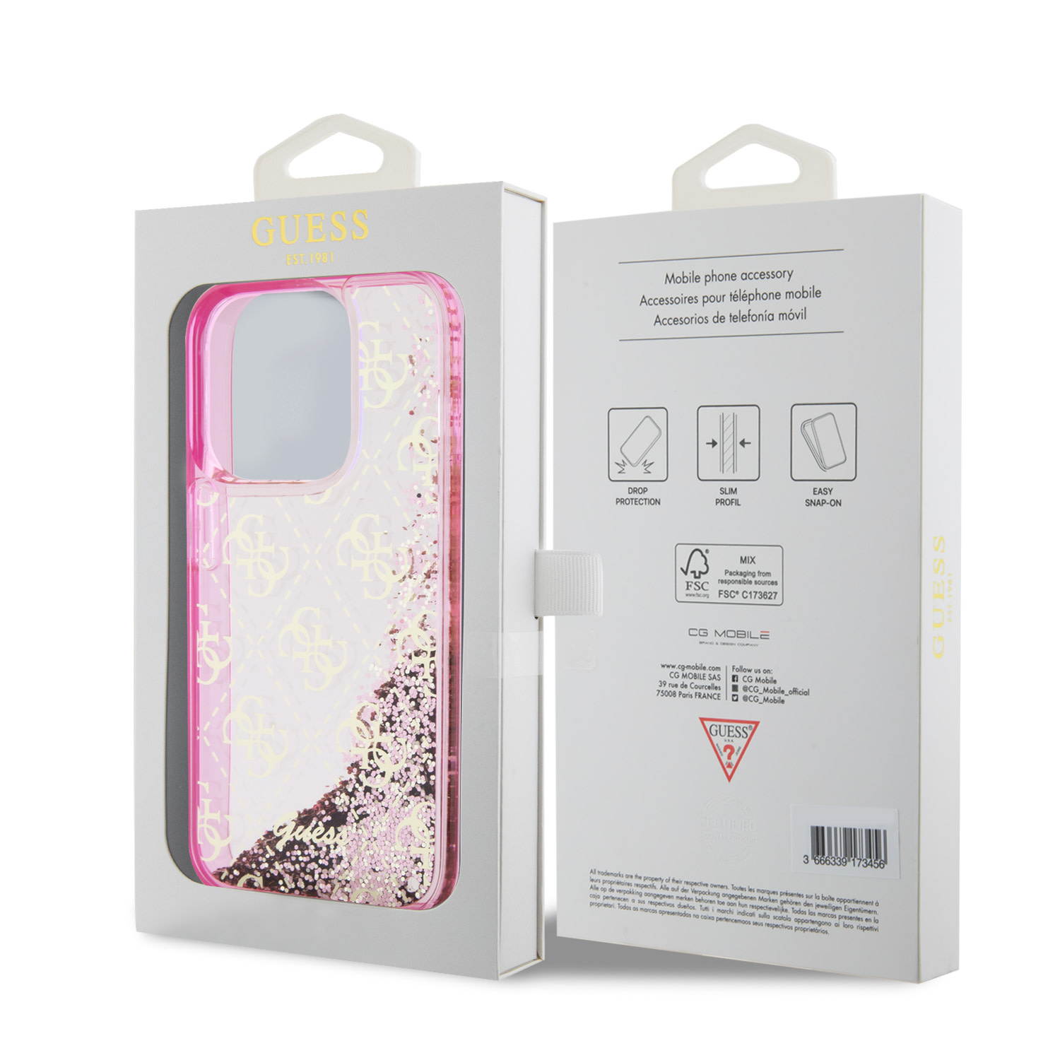 GUESS iPhone 15 Pro hoesje - Liquid Glitter - 4G Pattern - Roze - detail 7