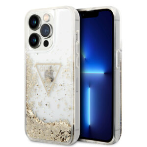 Ferrari iPhone 15 Pro hoesje - Liquid Glitter - Gold Logo - Transparant - productfoto