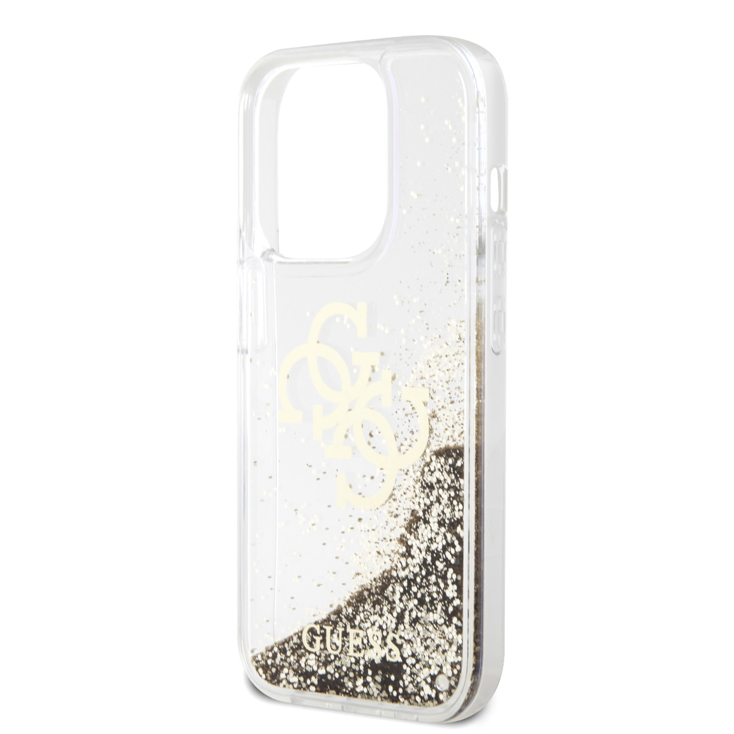 GUESS iPhone 15 Pro hoesje - Liquid Glitter - Electroplated Logo - Goud - detail 5
