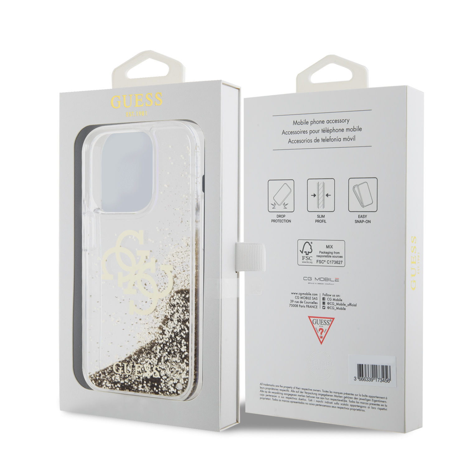 GUESS iPhone 15 Pro hoesje - Liquid Glitter - Electroplated Logo - Goud - detail 7