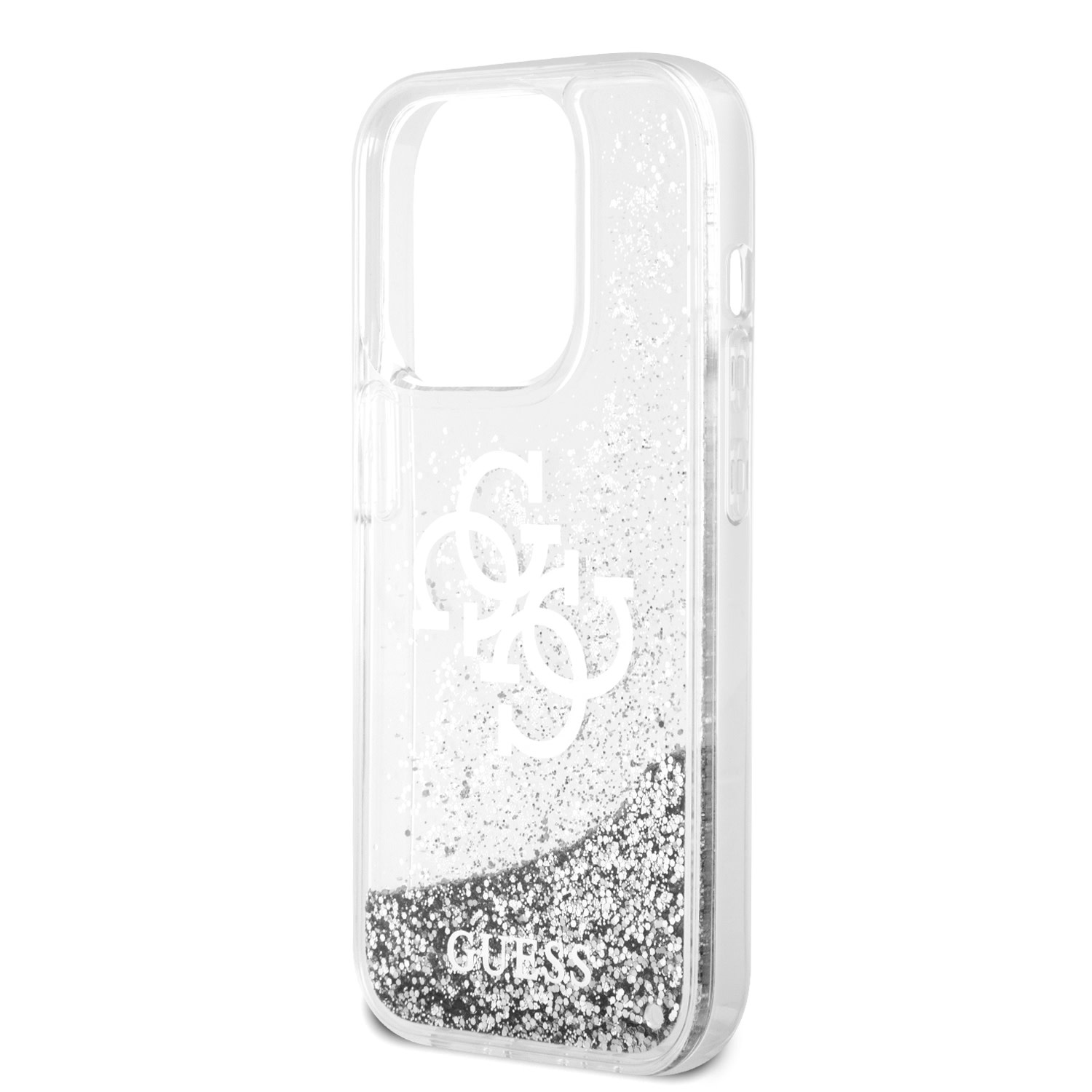 GUESS iPhone 15 Pro hoesje - Liquid Glitter - Electroplated Logo - Zilver - detail 5