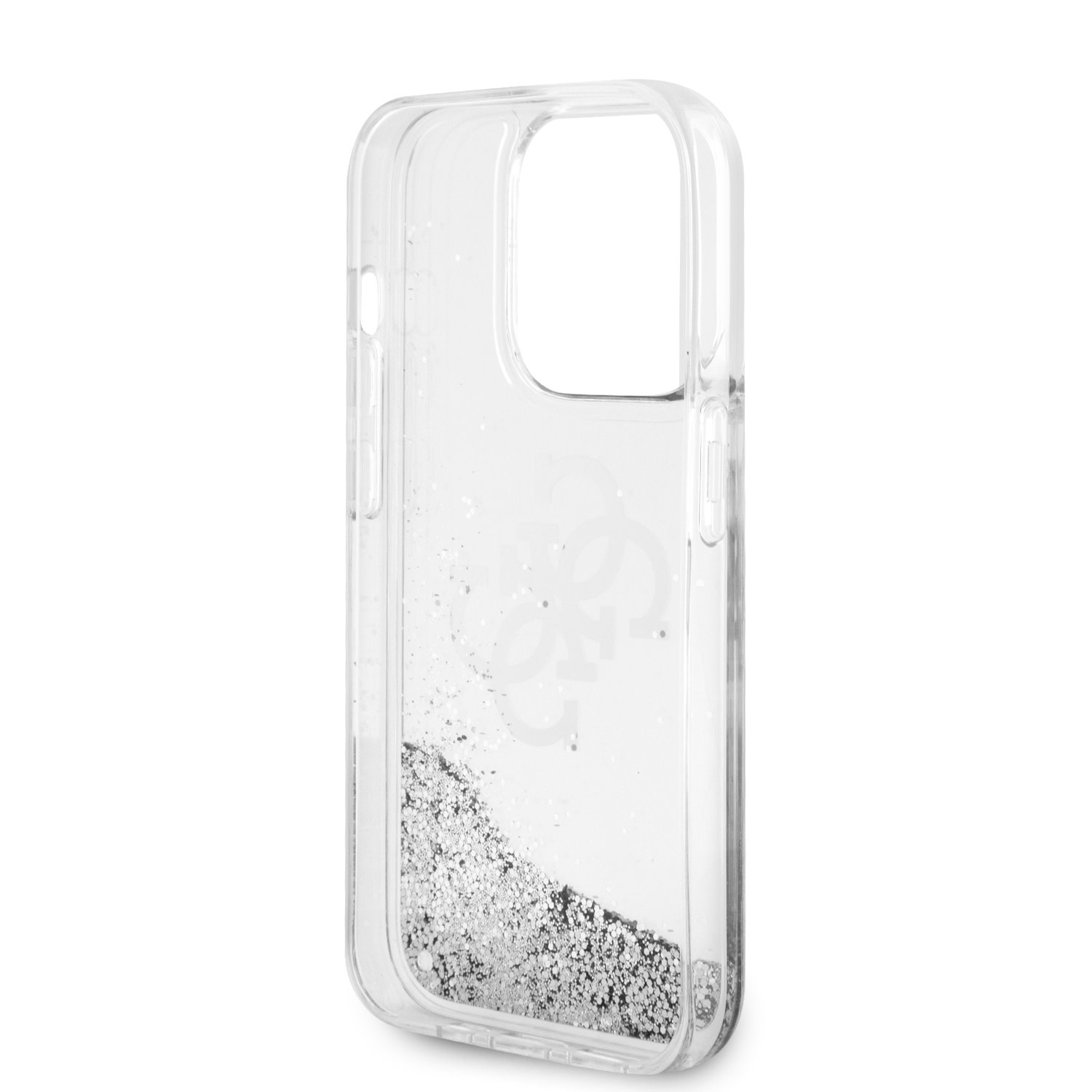 GUESS iPhone 15 Pro hoesje - Liquid Glitter - Electroplated Logo - Zilver - detail 6