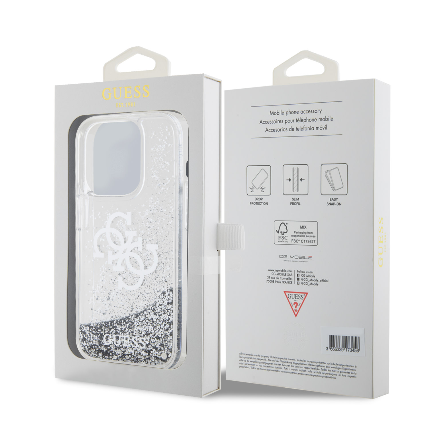 GUESS iPhone 15 Pro hoesje - Liquid Glitter - Electroplated Logo - Zilver - detail 7