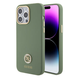 GUESS iPhone 15 Pro hoesje Logo strass 4G - Kaki - productfoto