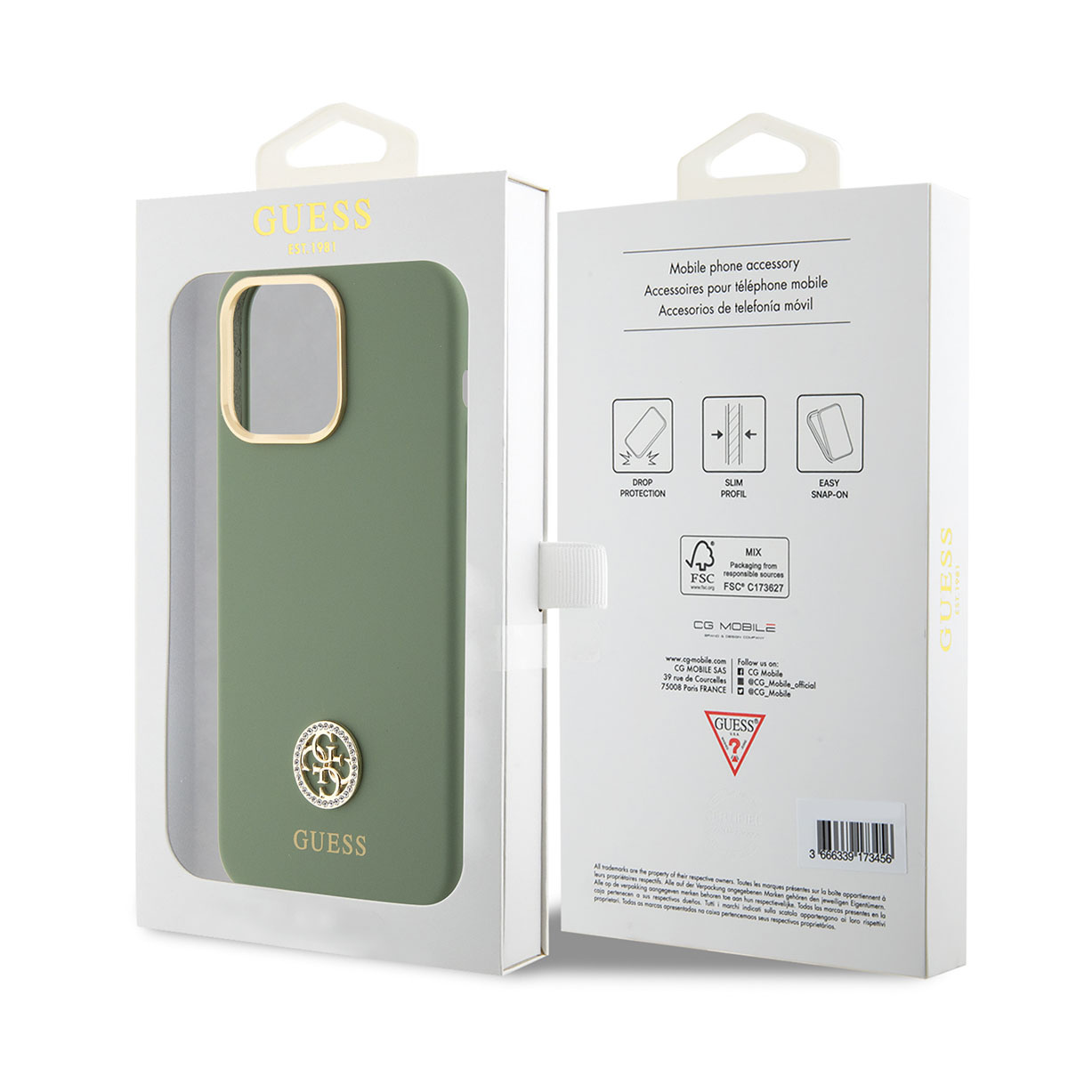 GUESS iPhone 15 Pro hoesje Logo strass 4G - Kaki - detail 7