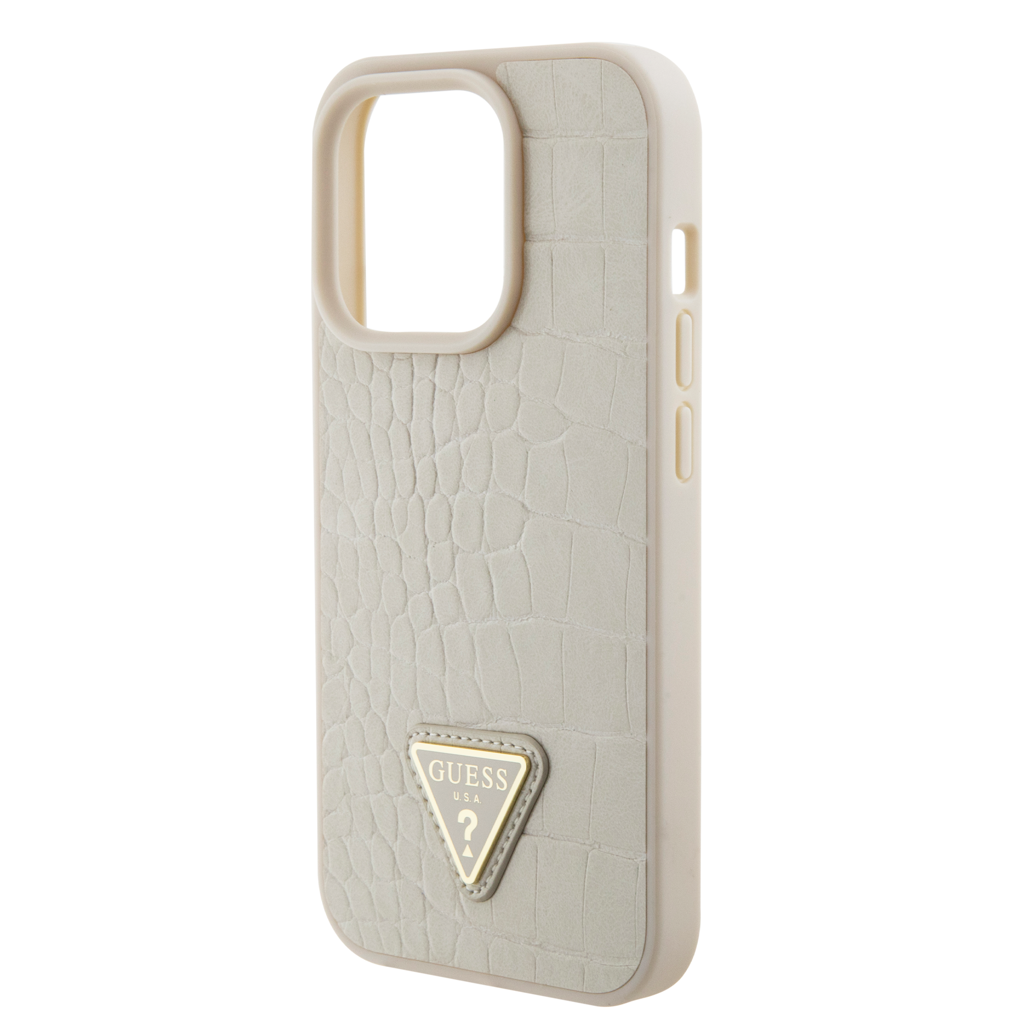 GUESS iPhone 15 Pro hoesje - Croco - Triangle Logo - Goud - detail 5