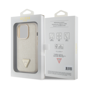 GUESS iPhone 15 Pro hoesje - Croco - Triangle Logo - Goud - productfoto