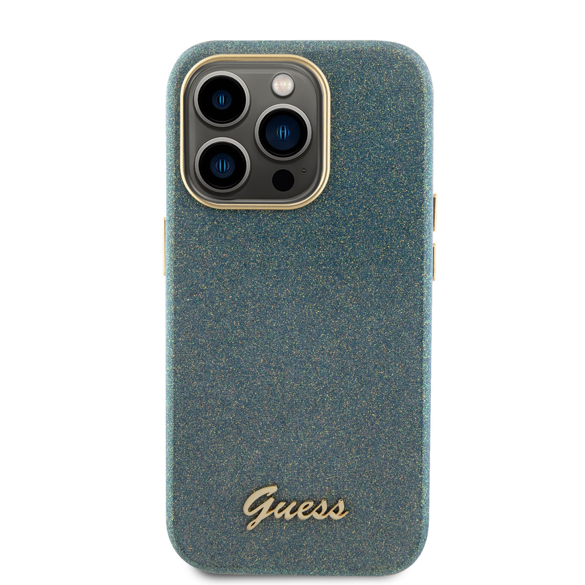 GUESS iPhone 15 Pro TPU Back Cover hoesje - Glitter Glossy Script - Khaki - detail 2