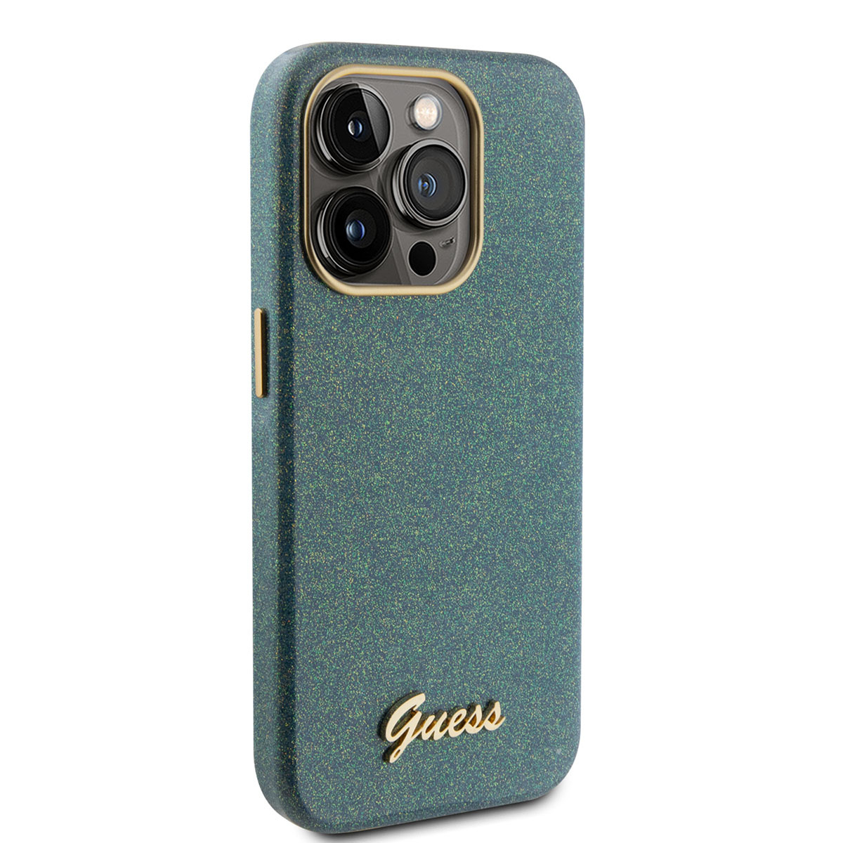 GUESS iPhone 15 Pro TPU Back Cover hoesje - Glitter Glossy Script - Khaki - detail 3