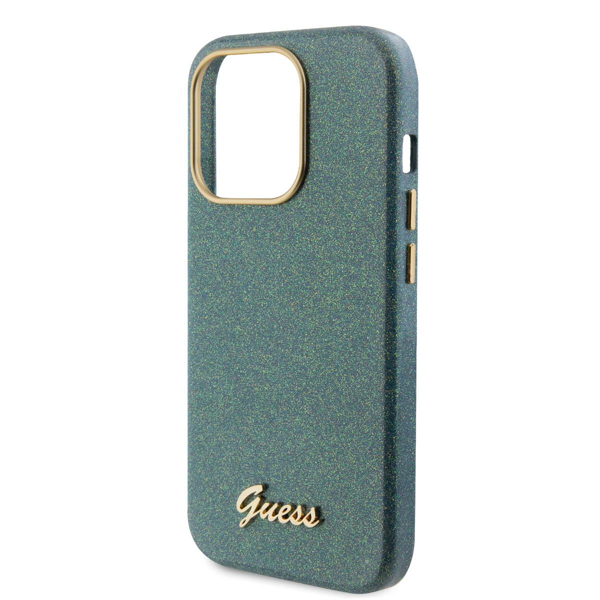 GUESS iPhone 15 Pro TPU Back Cover hoesje - Glitter Glossy Script - Khaki - detail 4
