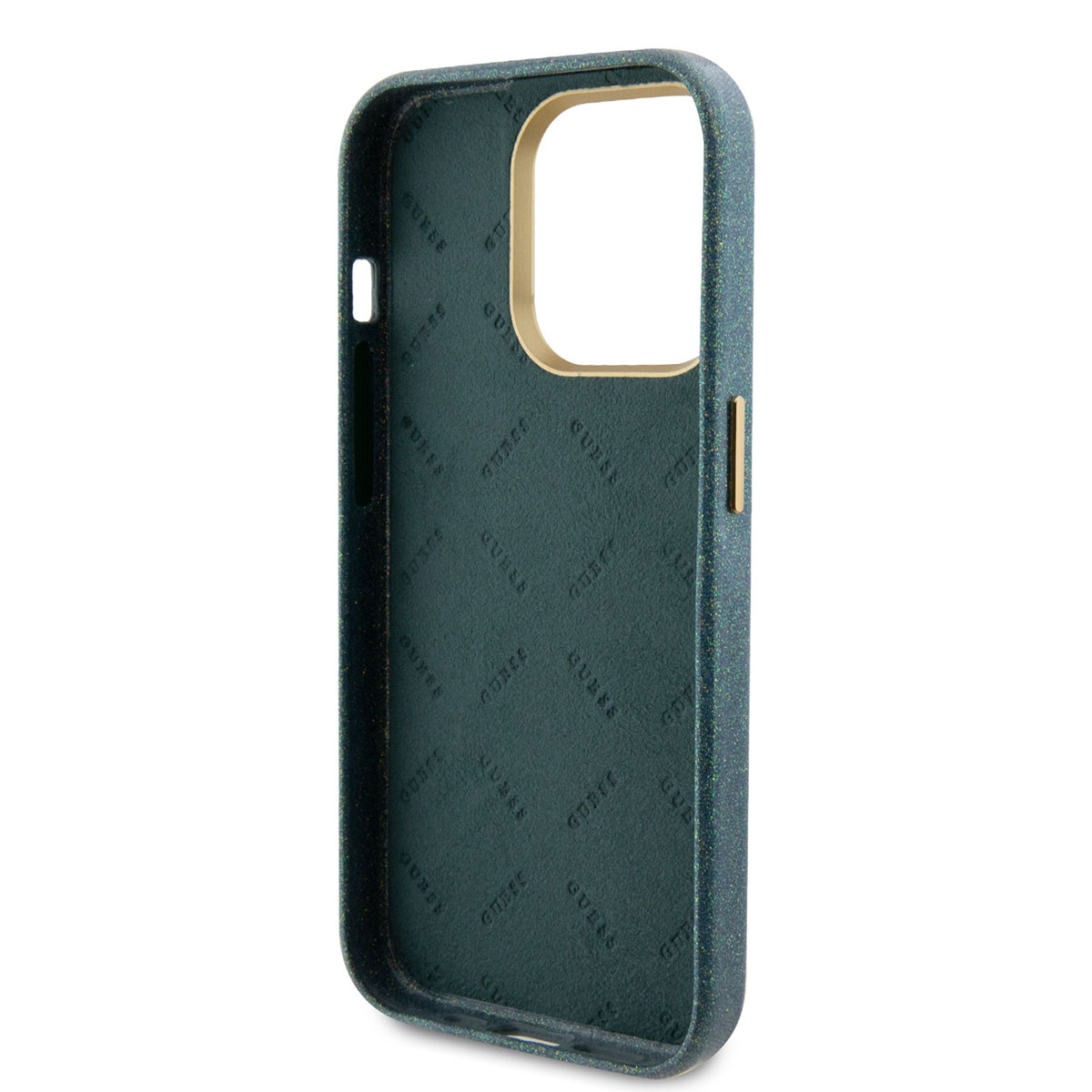 GUESS iPhone 15 Pro TPU Back Cover hoesje - Glitter Glossy Script - Khaki - detail 5
