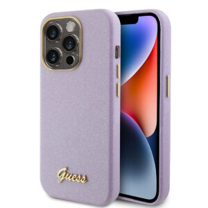 GUESS iPhone 15 Pro TPU Back Cover hoesje - Glitter Glossy Script - Lila - productfoto