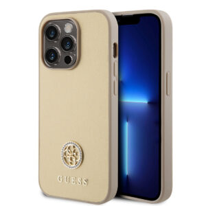 GUESS iPhone 15 Pro TPU Back Cover hoesje - 4G Metal Logo - Strass - Goud - productfoto