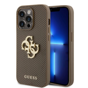 GUESS iPhone 15 Pro hoesje Perforated 4G - glitter - Taupe - productfoto