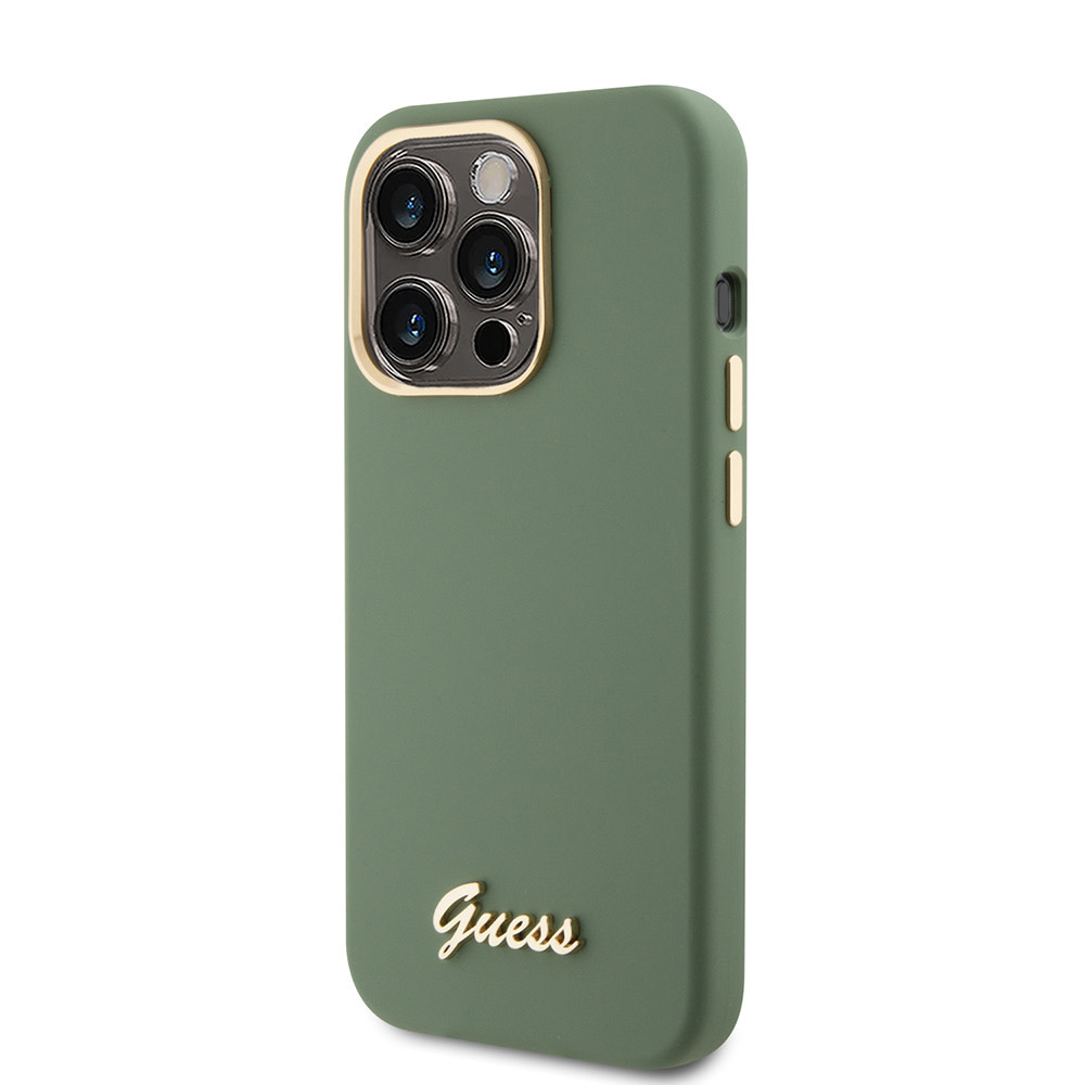 GUESS iPhone 15 Pro hoesje Script metal logo - Kaki - detail 1