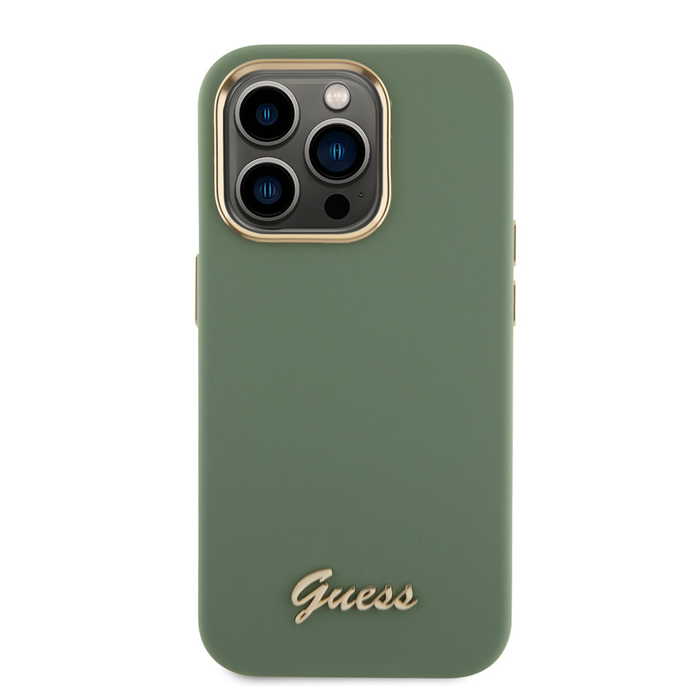 GUESS iPhone 15 Pro hoesje Script metal logo - Kaki - detail 2