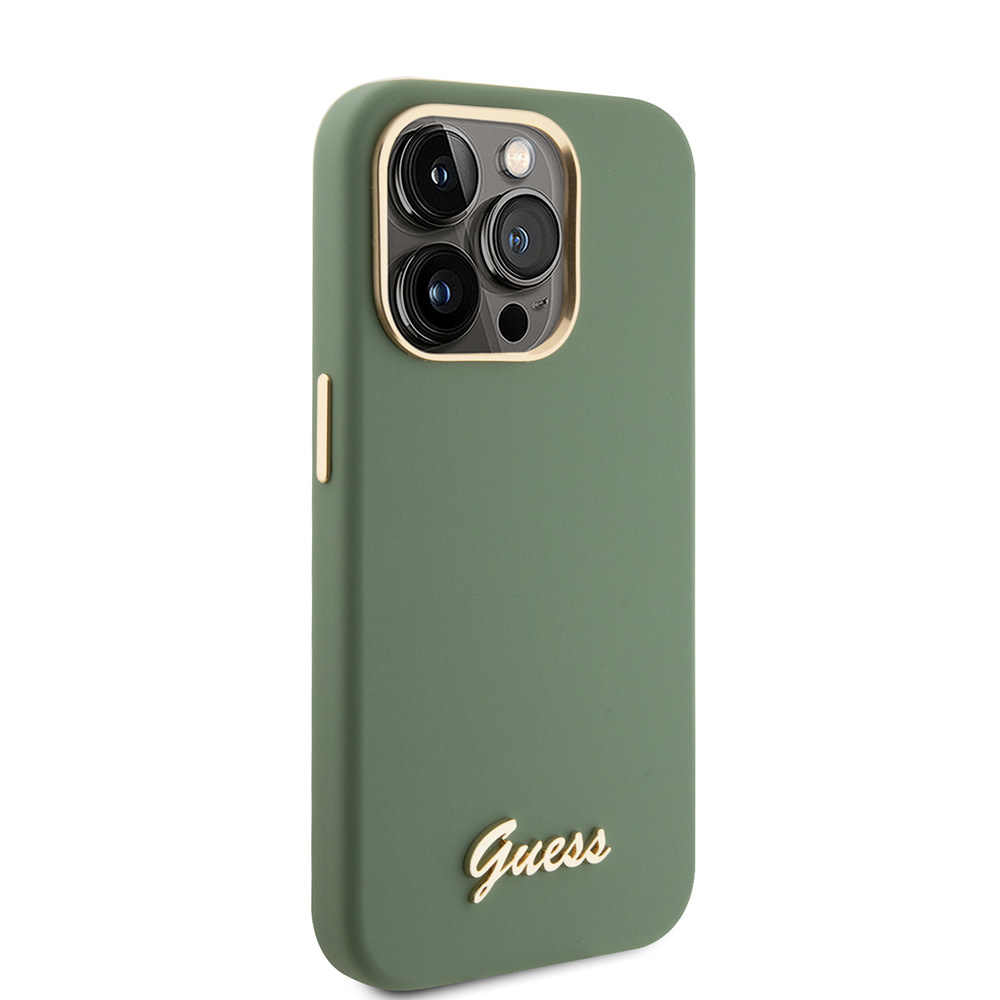 GUESS iPhone 15 Pro hoesje Script metal logo - Kaki - detail 4