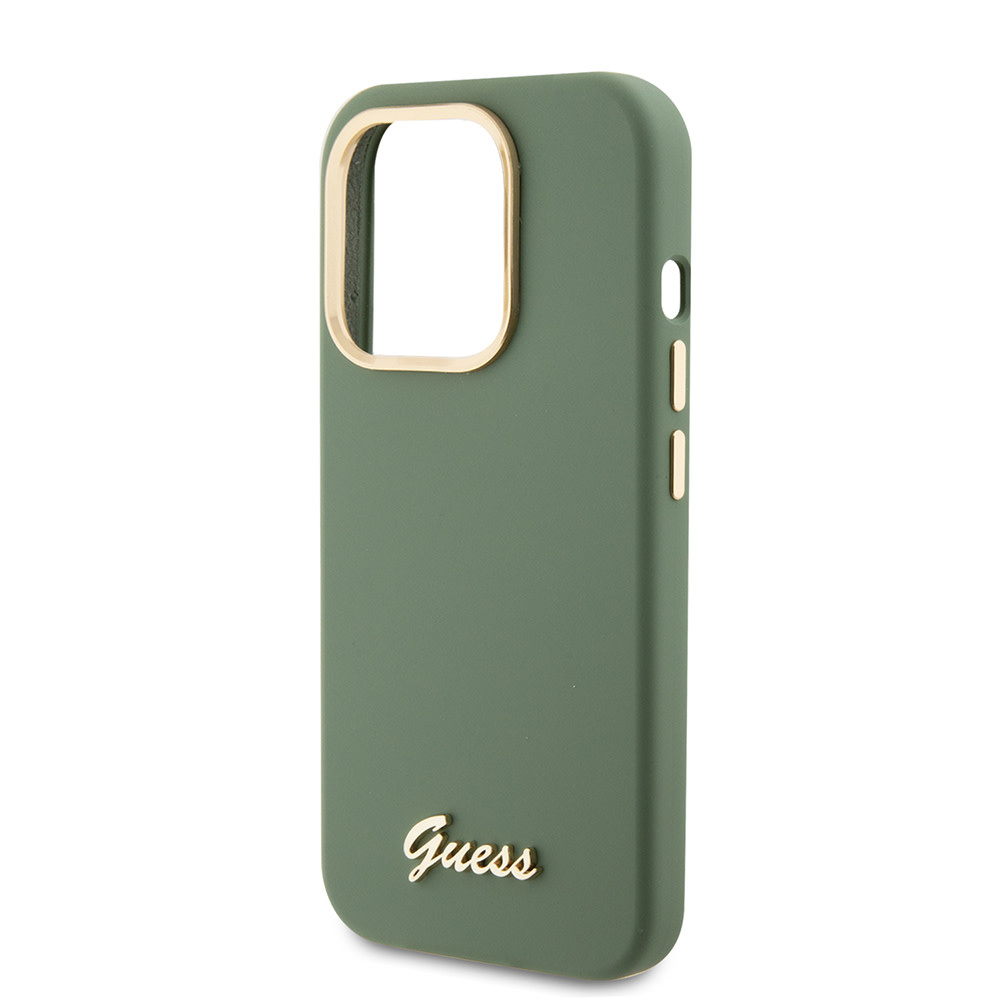 GUESS iPhone 15 Pro hoesje Script metal logo - Kaki - detail 5