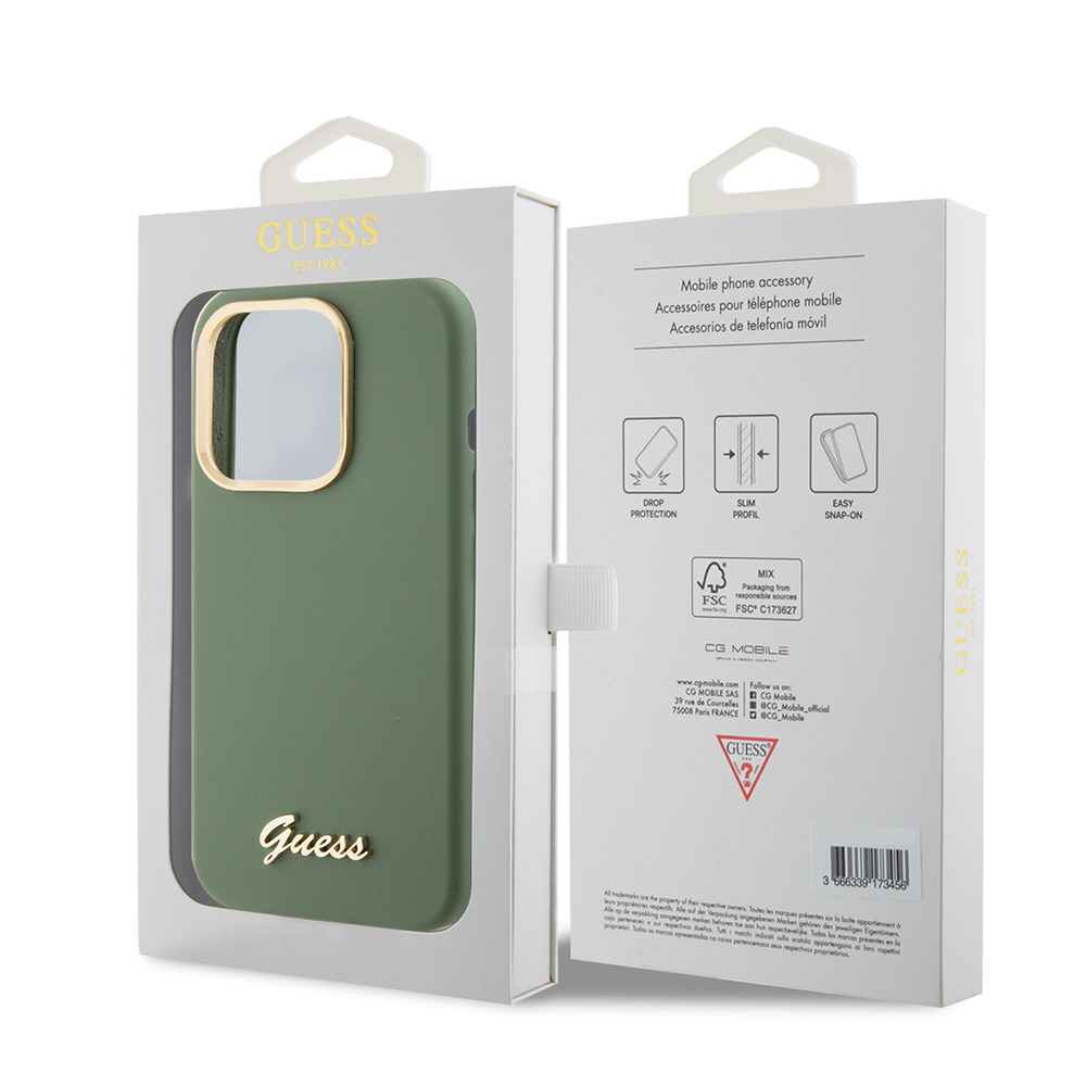 GUESS iPhone 15 Pro hoesje Script metal logo - Kaki - detail 7
