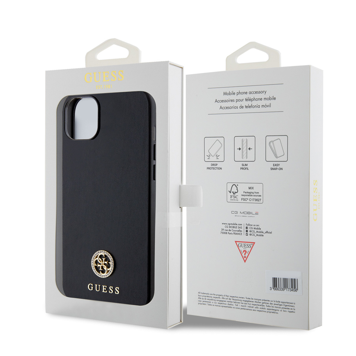 GUESS iPhone 15 Plus Hardcase hoesje - 4G Metal Logo - Strass - Zwart - detail 7