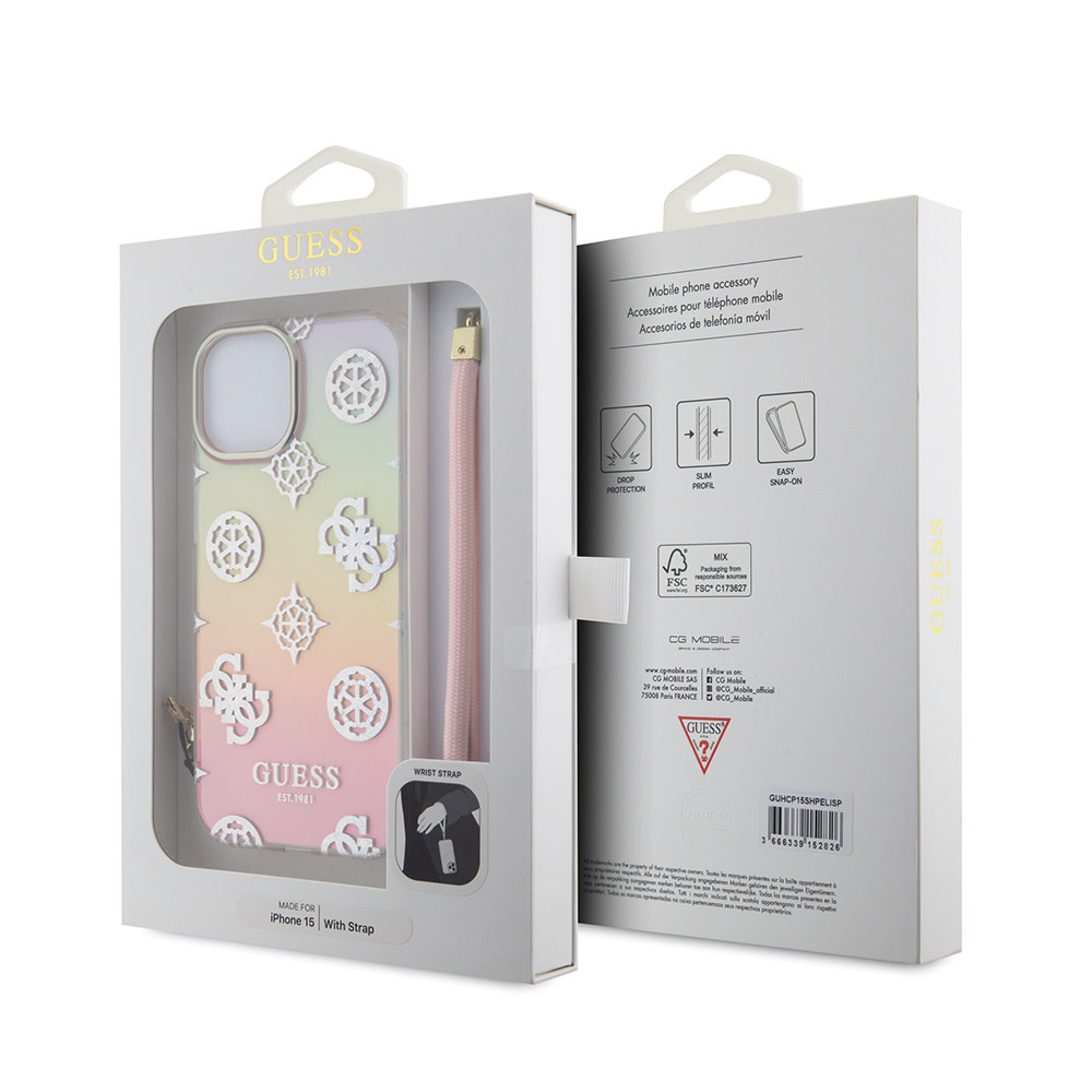GUESS iPhone 15 hoesje ML IRIDESCENT GLITTER PEONY - Roze - detail 5