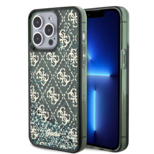 GUESS iPhone 15 Pro Max hoesje - Liquid Glitter - 4G Pattern - Groen - productfoto