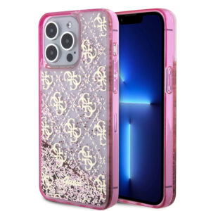GUESS iPhone 15 Pro Max hoesje - Liquid Glitter - 4G Pattern - Roze - productfoto