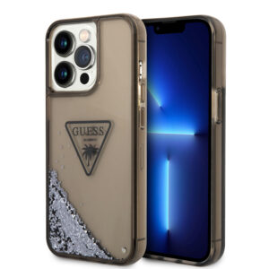 GUESS iPhone 15 Pro Max hoesje - Liquid Glitter - Translucent Logo - Zwart - productfoto