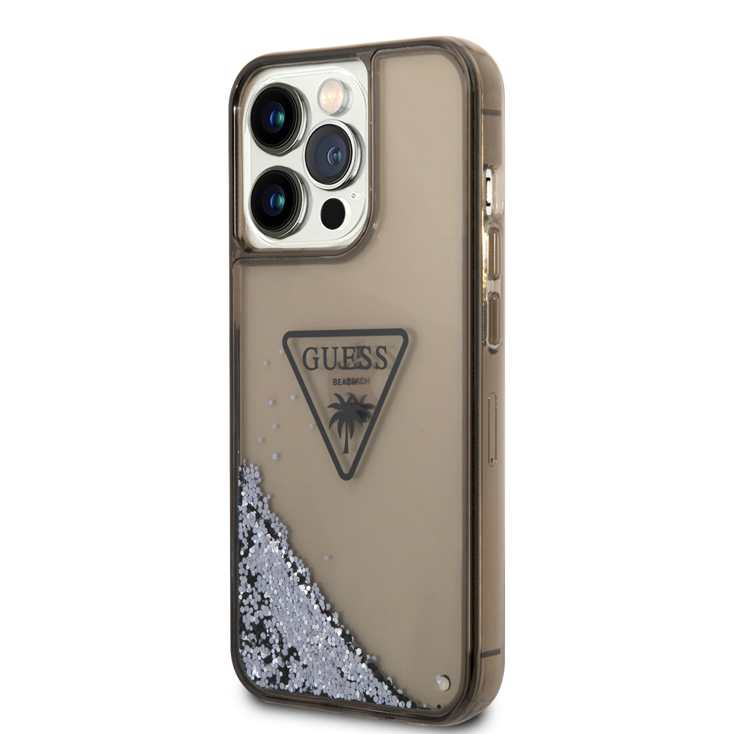 GUESS iPhone 15 Pro Max hoesje - Liquid Glitter - Translucent Logo - Zwart - detail 1