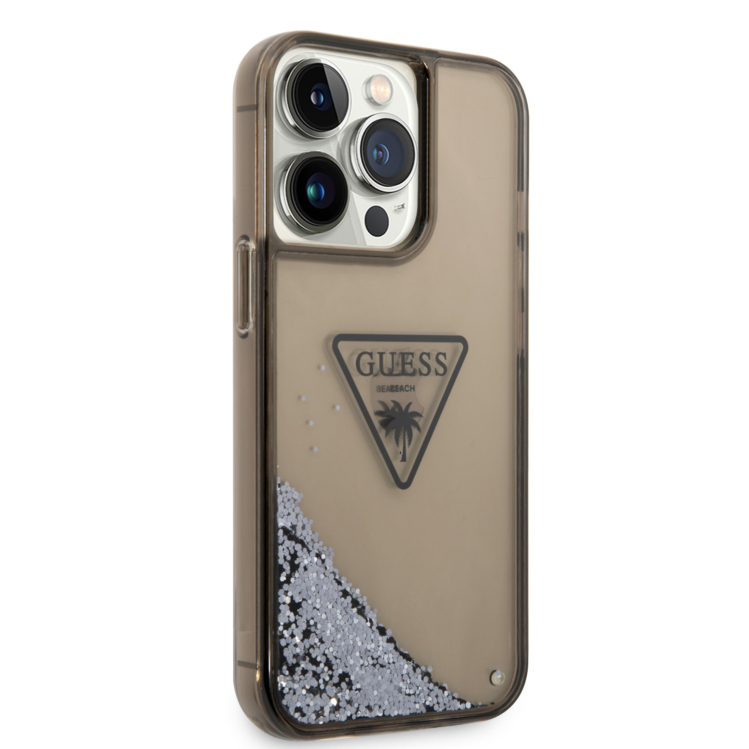 GUESS iPhone 15 Pro Max hoesje - Liquid Glitter - Translucent Logo - Zwart - detail 2