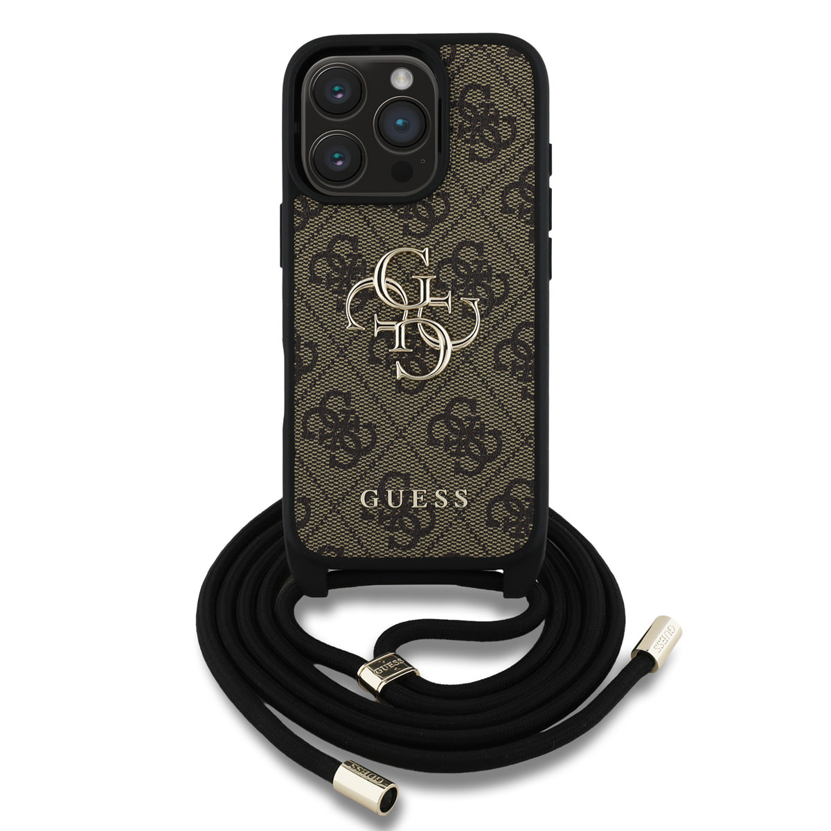 GUESS iPhone 16 Pro hoesje - Crossbody 4G Big Logo - Cord Strap - Bruin - detail 1