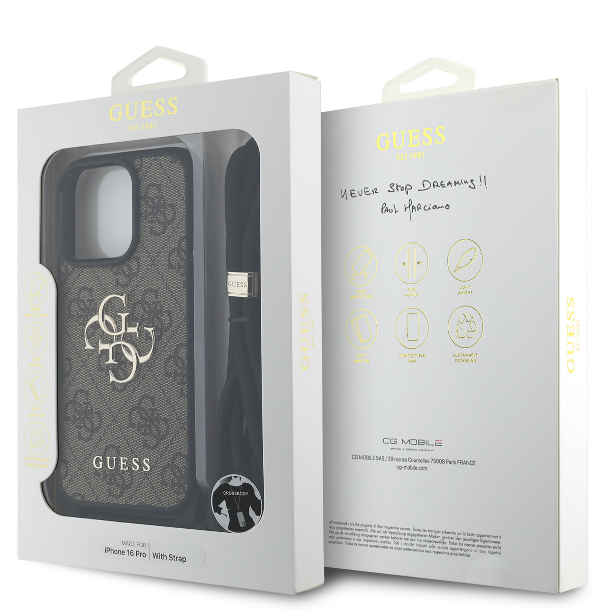 GUESS iPhone 16 Pro hoesje - Crossbody 4G Big Logo - Cord Strap - Bruin - detail 8