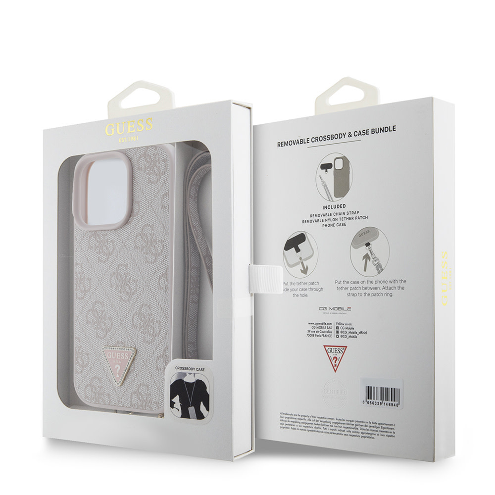 GUESS iPhone 16 Pro hoesje Magsafe IML crossbody cord - Roze - detail 8