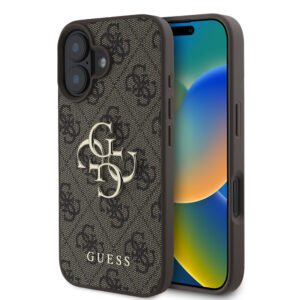 GUESS iPhone 16 hoesje - 4G - Big Metal Logo - Bruin - productfoto