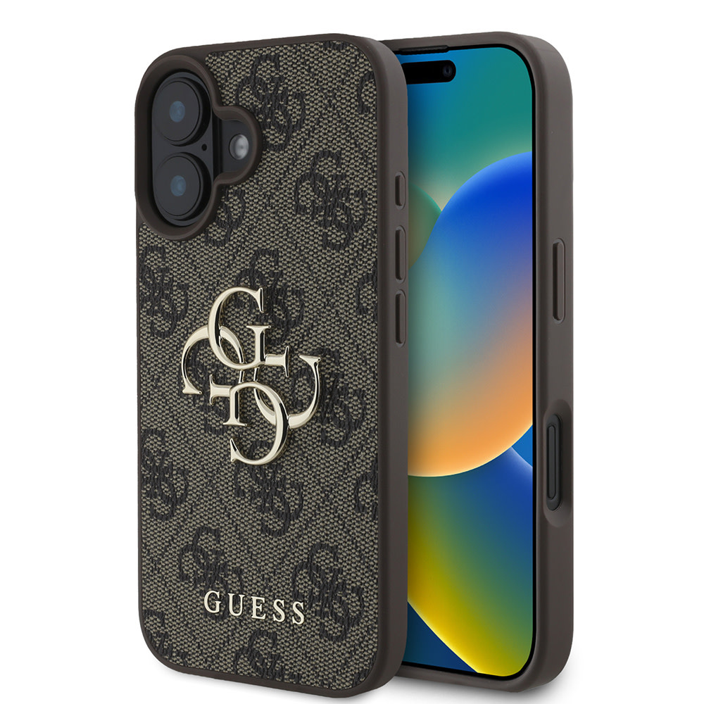 GUESS iPhone 16 hoesje - 4G - Big Metal Logo - Bruin - productfoto
