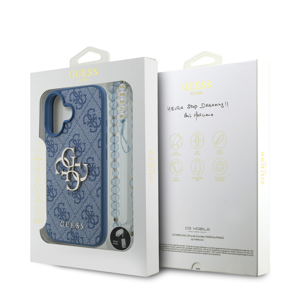 GUESS iPhone 16 hoesje - MagSafe - 4G Classic Logo With Strap - Blauw - detail 7