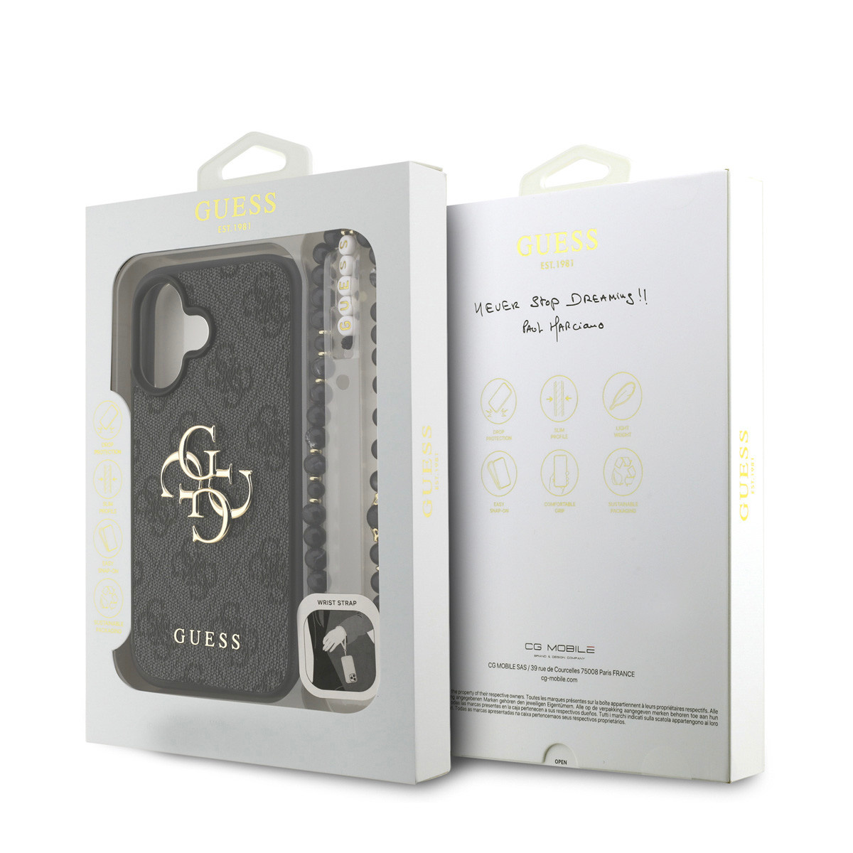 GUESS iPhone 16 hoesje - MagSafe - 4G Classic Logo With Strap - Zwart - detail 7