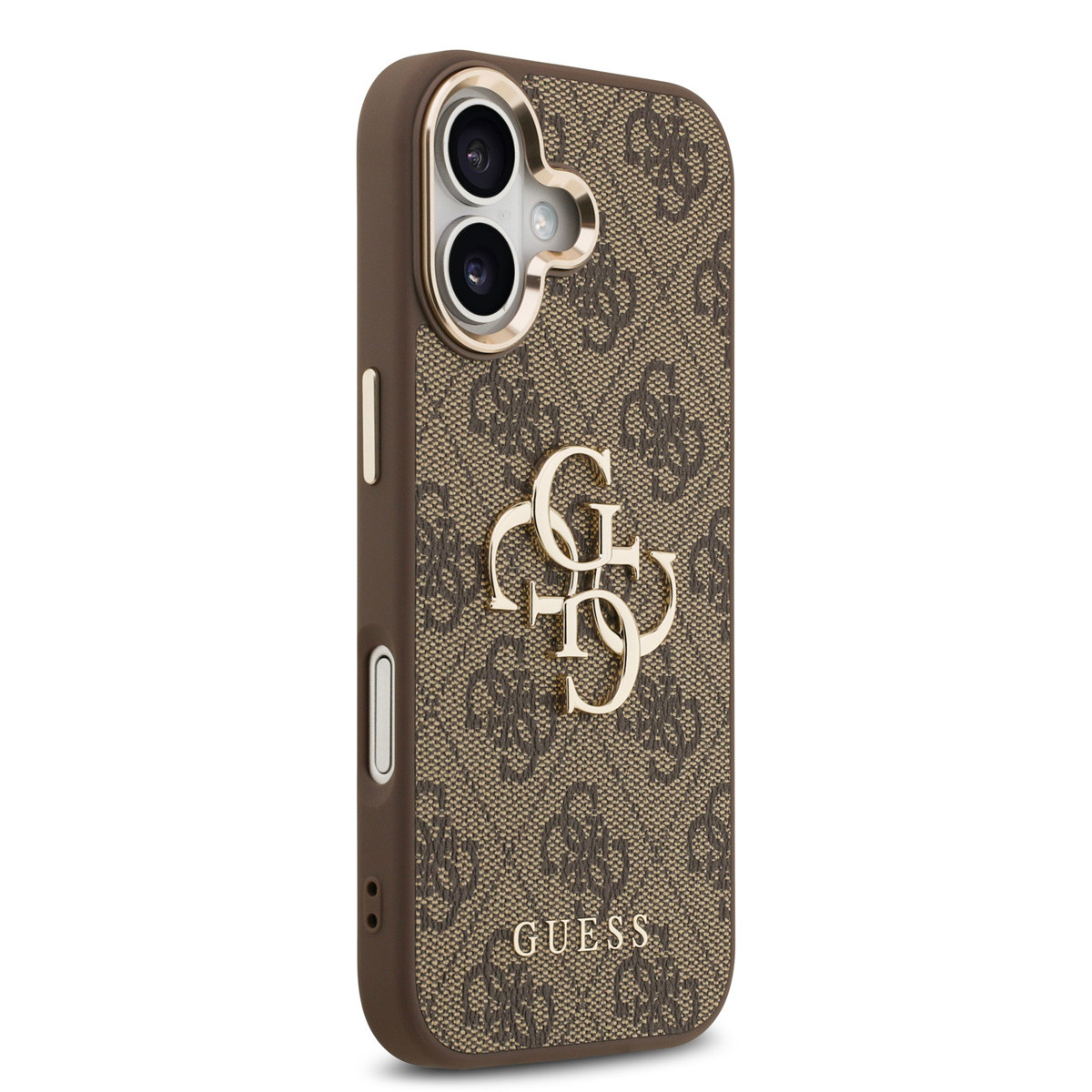GUESS iPhone 17 hoesje - 4G - Big Metal Logo - Gold Edge - Bruin - detail 3