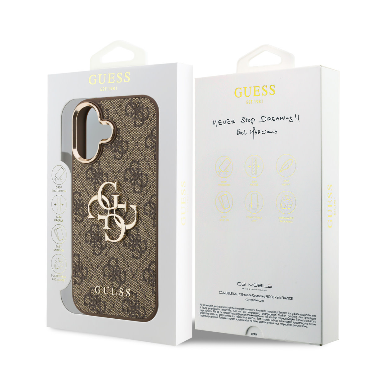 GUESS iPhone 17 hoesje - 4G - Big Metal Logo - Gold Edge - Bruin - detail 11