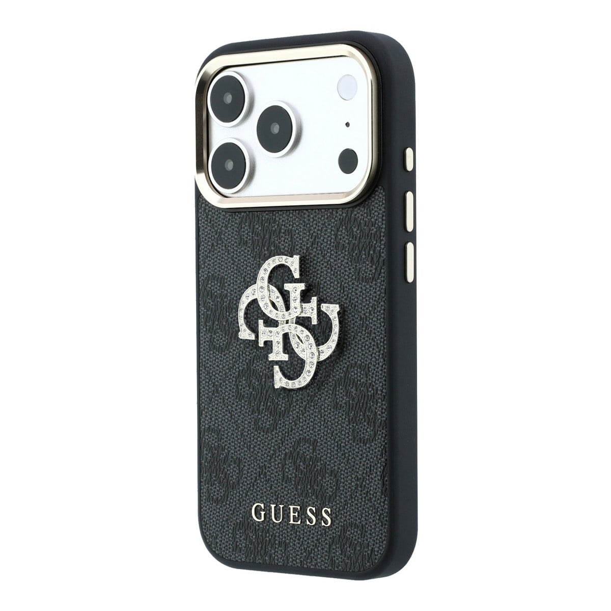 GUESS iPhone 18 Pro Case hard shell - 4G - PU - large rhinestone logo Zwart - detail 3