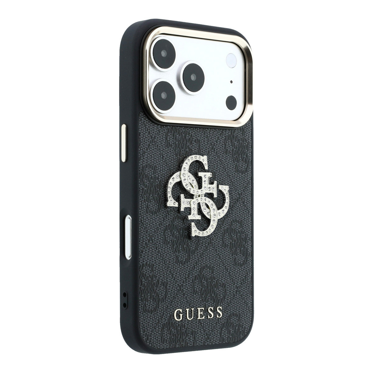 GUESS iPhone 18 Pro Case hard shell - 4G - PU - large rhinestone logo Zwart - detail 2