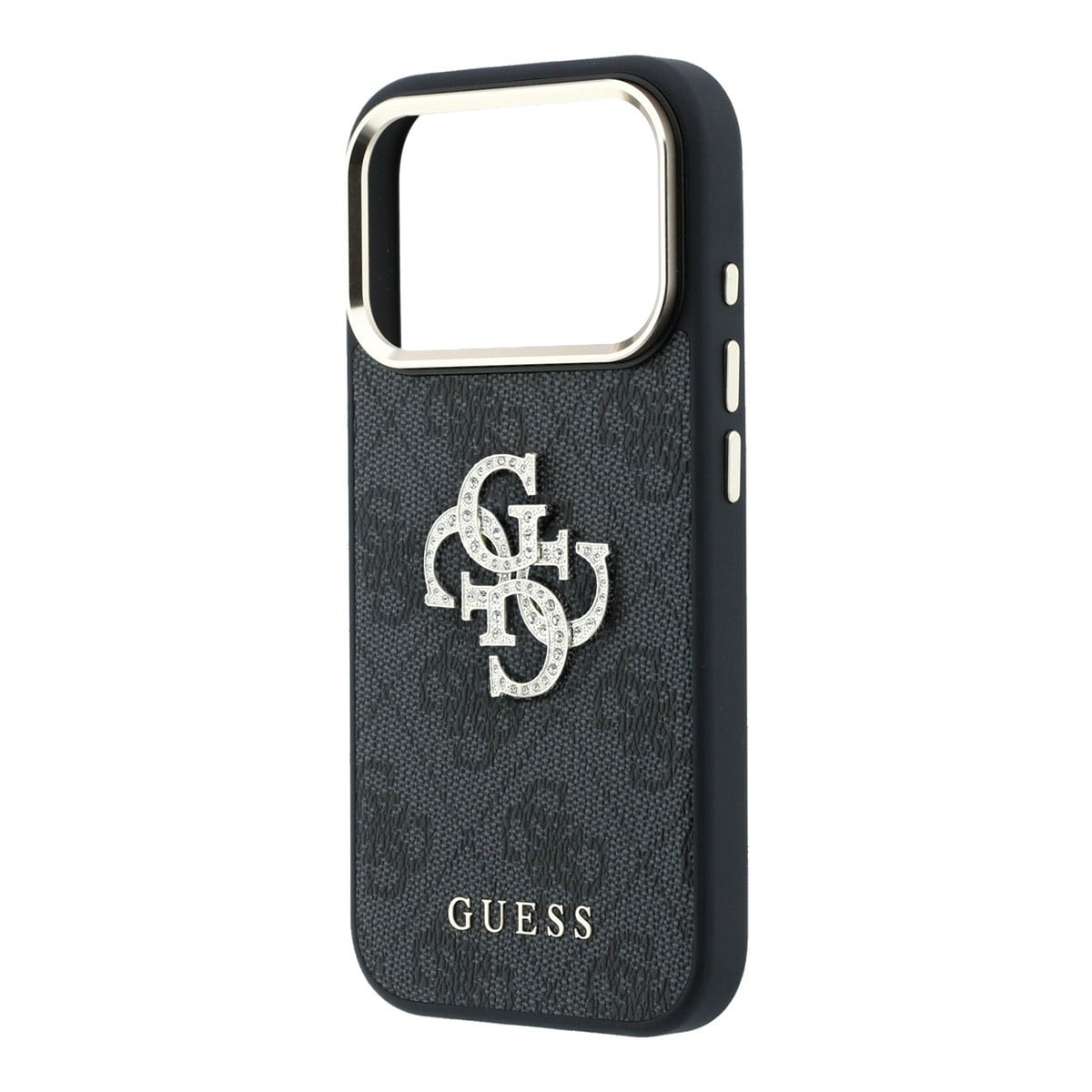GUESS iPhone 18 Pro Case hard shell - 4G - PU - large rhinestone logo Zwart - detail 4