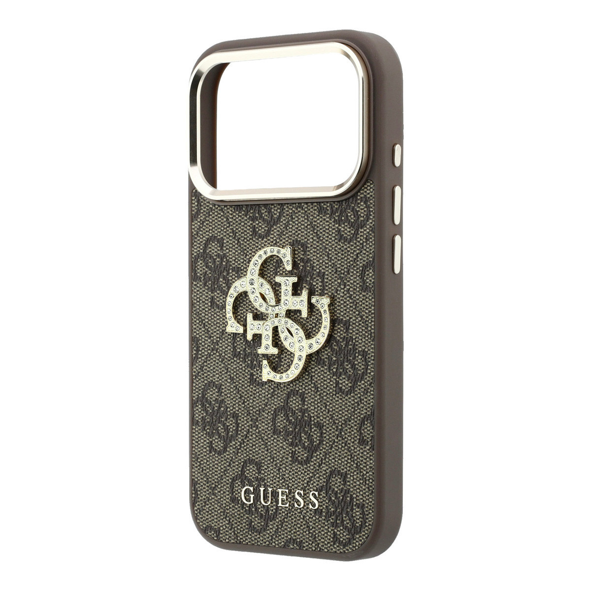 GUESS iPhone 18 Pro Case hard shell - 4G - PU - large rhinestone logo Bruin - detail 3