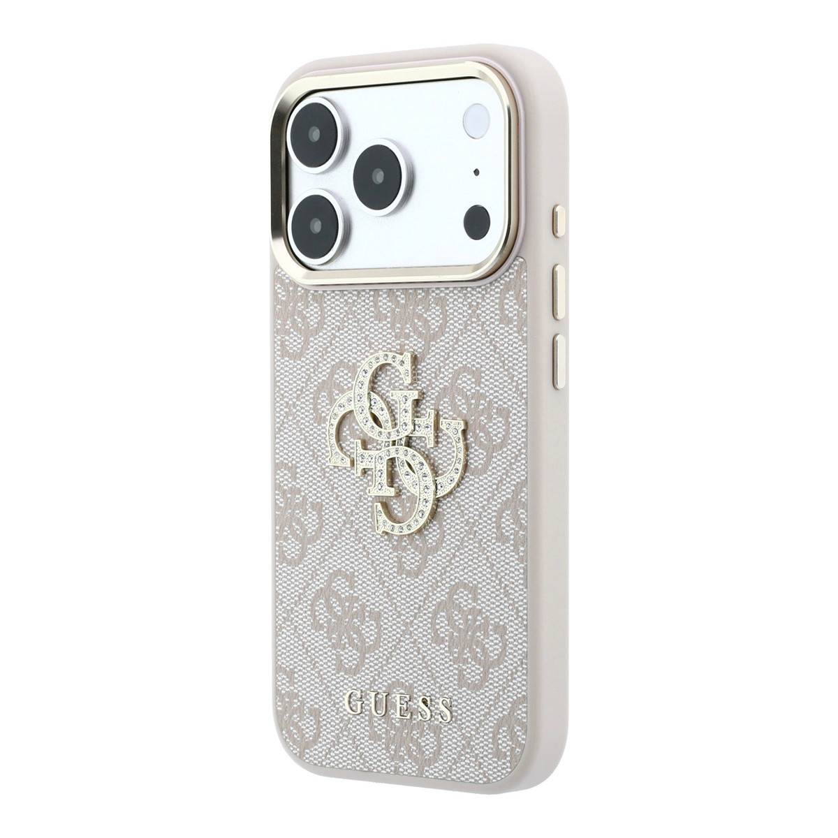 GUESS iPhone 18 Pro Max Case hard shell - 4G - PU - large rhinestone logo Roze - detail 3