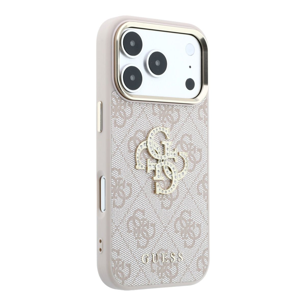 GUESS iPhone 18 Pro Max Case hard shell - 4G - PU - large rhinestone logo Roze - detail 2