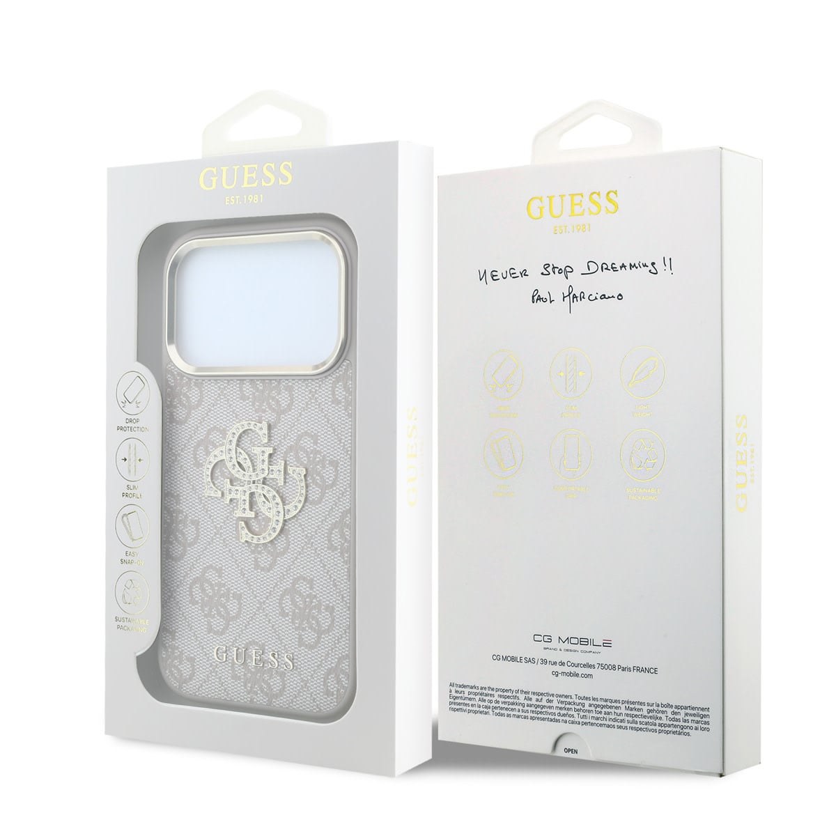 GUESS iPhone 18 Pro Max Case hard shell - 4G - PU - large rhinestone logo Roze - detail 7