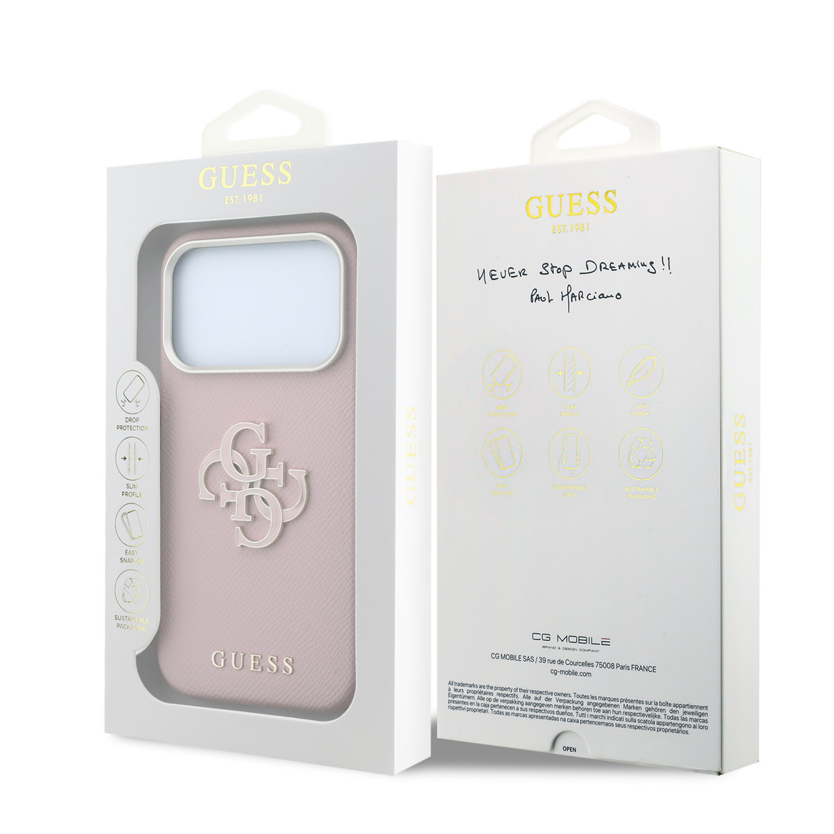 GUESS iPhone 18 Pro Max Case hard shell - SW - grained PU - large resin logo Roze - detail 6